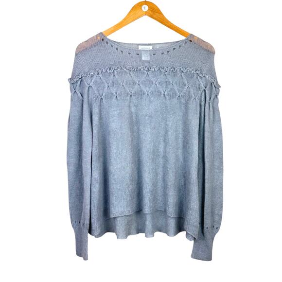 Sundance Ice Gray Mohair Pointelle Open Knit Beaded Lightweight Pullover Sweater - Picture 9 of 12